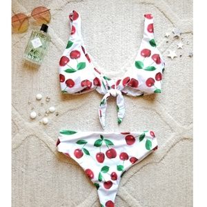 Cherry Print Knot Front Bikini